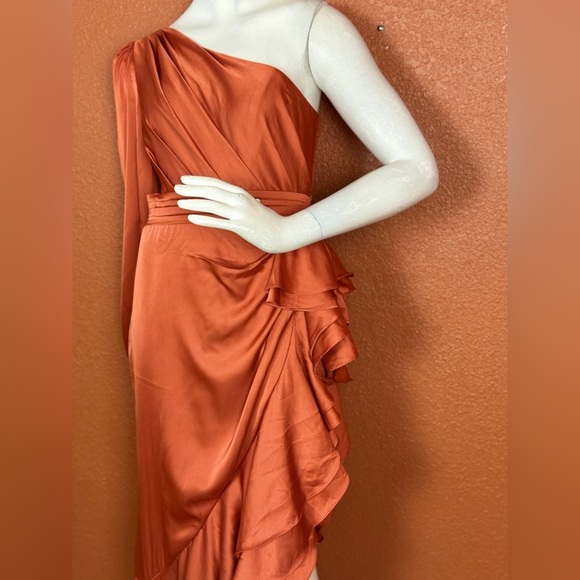 Mac Duggal One-Shoulder Ruffled Orange Dress - Picture 11 of 16